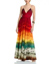 Alice and Olivia Lauren Pleated V Neck Dress