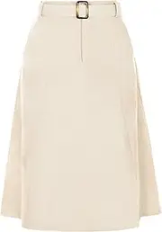 [Allegra K] Women's High Waist Elastic Back A-Line Belted Midi Corduroy Skirt with Pockets