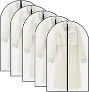 SUNYFUNY 5-Pack Dust-Proof Hanging Garment Bags with Black Trim - PEVA Breathable Clothing Protectors, Full Zipper Clear Storage Covers for Wardrobe & Closet Organization (140x60cm)