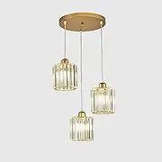 TONFON 3-Heads Crystal Pendant Light Gold Metal Chandelier with Cylindrical Spliced Lampshade, E27 Lighting Hanging Light for Kitchen Island Living Room Bedroom Bedside Dining Room Hallway Ceiling Lig
