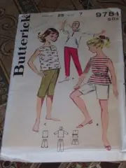 1960 BUTTERICK #9781 - GIRLS PEDDLE PUSHER-SHORTS-JACKET & TOP PATTERN 7 FF