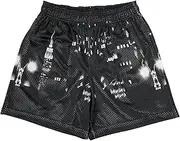 [DIOTSR] Mens Skyline Graphic Shorts Casual Streetwear Cool Basketball Shorts Running Workout Shorts with Pockets
