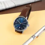 【WENGER 威戈】URBAN CLASSIC 簡約復古 日期 防水100米 真皮手錶 藍X銀框X咖啡 40MM(01.1731.123)