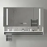 Bathroom Wall Cabinet with Mirror, Mirrored Medicine Cabinet with Open Shelve and Towel Rack, 3-Door Wall Mounted Storage Cabinets with Demister and LED Ligh(120cm)