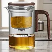 Teapot Glass, Enchantipot Magic Pot, 600ml Tea Pot Strainer Kettle Tea Kettle with Infuser, Water Separation Glass Teapot with Wooden Handle for Brewing, Filtering, Pouring