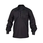 Jacobite Black Ghillie Kilt Shirt Scottish 100% Cotton Jacobean Shirt For Sale