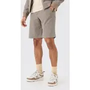 Mens Brown Stretch Textured Check Fixed Waist Shorts