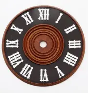 Wood Cuckoo Clock Dial 4 5/16" 110 mm Diameter Brown Black Raised White Numerals