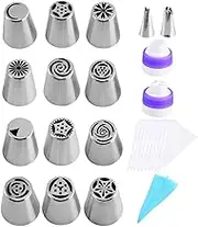 Icing Bags and Tips Set - Icing Piping Tips Reusable Stainless Steel Nozzle Bags Set,Frosting Kit Cake Decorating, Sturdy Baking Supplies for Home Kitchen