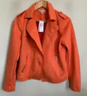 Philosophy Jacket Orange Faux Suede Collared Open Front Epaulettes Zip Pockets M