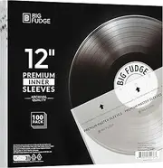 Big Fudge 100x Premium Vinyl Record Inner Sleeves - Clear Album Sleeve Covers with Anti-Static Rice Paper - Master Vinyl Record Sleeves - Acid Free Protective Cover for 12" Records