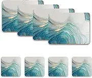 Naivasha Homeware Placemats and Coasters Set of 4 - Heat Resistant, Waterproof, Non-Slip Cork Table Mats in Matte Finish, Elegant Placemats & Coasters for Cups, Mugs, Plates & Pans - Aqua Marble