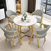 Snaweo Office Reception Room Club Table, Small Conference Room Negotiation Table Sets, Marble Round Table and PU Backrest Chair Sets 5-Piece, for Lounge(Light Gray,27.6in/70cm)