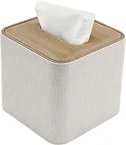 TNIIFXC Tissue Box Holder Stylish Square Linen Tissue Box with Magnetic Closure Decorative PU Leather Cube Facial Tissue Box Cover for Bathroom Vanity Office