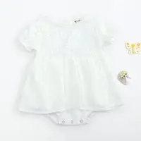 在飛比找momo購物網優惠-【橘魔法】短袖 刺繡花紋棉紗包屁衣 (白色洋裝 女童 童裝 