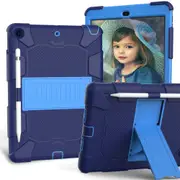 Catzon Silicone+PC Case 3-Layer Anti-fall Protective Cover Tablet Stand For iPad 7 10.2 inch(2019)-10navy blue