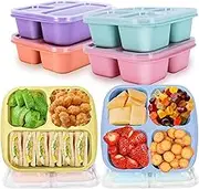 6Pack Snack Containers - 3 & 4 Compartment Bento Box for Kids, Reusable Adult Lunchable Containers, Divided lunch box containers with Lid, BPA-Free Meal Prep Containers for School, Work & Trave