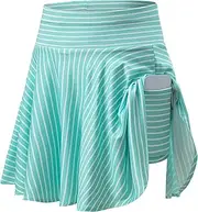 [KEOYA] Girls Stripe Tennis Skirt with Built in Shorts High Waisted Quick Dry Athletic Skorts Side Slit Stretch Sports Skirts