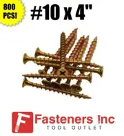 INTERCORP 1040SY #10 X 4" Drywall/Deck Screws Yellow Zinc 800 BOX