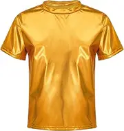 [Yhong] Kids Boys and Girls Shiny Metallic Dance Party Performance Tops Fahsion Hip Hop Street Short Sleeve T-Shirt
