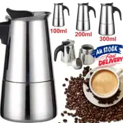 2/4/6-Cup Coffee Maker Moka Stove Percolator Stainless Pot Latte Top Espresso