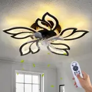 25" Ceiling Fan with Lights and Remote Control, Black Geometric Ceiling Fan w...