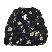 White House Black Market Blouse Womens 2 Black Ophelia Floral Shirred Tie Neck