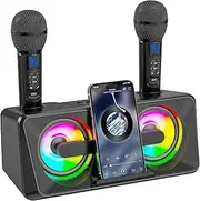 Karaoke Machine for Adults and Kids with 2 UHF Wireless Microphones,Portable Bluetooth Singing Speakers PA System with disco lights Phone Holder for Home Party, Picnic,Outdoor/Birthday Gifts