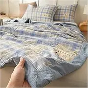 Summer Quilt 100% Cotton Lightweight and Breathable,with Two Simple Pillowcases, Wave Pattern Stitch, Easy Care for Family Home Travel Gifts A/B Pattern Design(Blue,150 * 200cm)