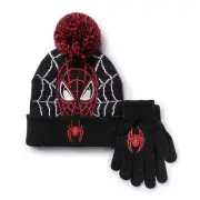 Spiderman Beanie Hat Youth Boy Girl Kids Toboggan & Gloves Set Ski Snow Pom NWT