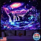 Blacklight Galaxy Tapestry Trippy Planet Tapestry UV Reactive Waterfall Lands