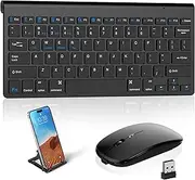 Wireless Keyboard Mouse Combo,Compact Bluetooth Keyboard and Mouse Set Less Noise Keys 2.4G Ultra-Thin Sleek Design for iPad Windows, Computer, PC, Notebook, Laptop (Black)