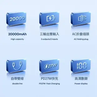 REMAX 睿量無疆 20000mah行動電源 PD QC3.0 27W快充 自帶線無線充快充行動電 (1.5折)