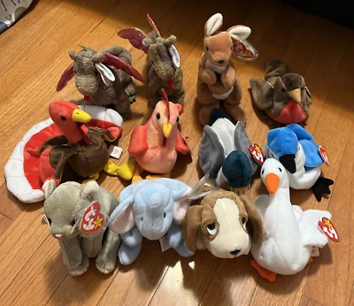 Ty Beanie Babies Birds Dragons Elephant Dog Cat Kangaroo Peanut Scorch Pouch