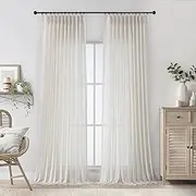 WEST LAKE Extra Long Natural Pinch Pleat Sheer Curtains 108 Inches Length,Farmhouse Soft Linen Blend Drapes with Back Tabs Hooks for Track,French Window Treatment for Bedroom Living Room,60"Wx108"Lx2