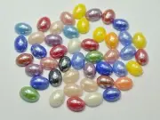 200 Mixed Color Luater AB Oval Flatback Glass Cabochon Ceramic Half Pearl 6X8mm