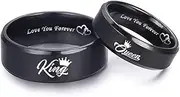 [LWJYX] Love You Forever King Queen Rings for Couples Heart to Heart Anniversary Promise Wedding Bands for Him and Her Stainless Steel Lovers Ring 8mm 6mm Black