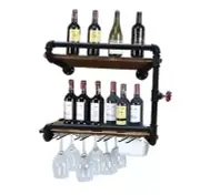 Industrial Wall Mounted Wine Racks with 4 Stem Glass Holder,24inch Rustic
