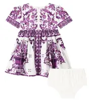 [Dolce & Gabbana Kids] Dolce & Gabbana Kids Baby Majolica cotton dress and bloomers set M 18-24 purple
