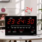 Large 12-Inch LED Digital Clock with Temperature Display & Mirror Finish - Perfe