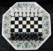 18" White Marble Coffee Chess Table Top Pauashell Floral Inlay Art Indoor Game