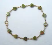 Lyns Jewelry Unakite Heart Handmade Chain Bracelet Gold