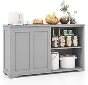 Giantex Buffet Sideboard Cabinet, Home Storage Cabinet Shelf, 2 Convenient Smooth Sliding Doors & 2 Height-Adjustable Shelves, Stackable Side Cabinet Cupboard for Kitchen, Grey