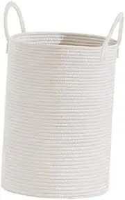Woven Storage Basket Blanket Basket Washing Bin Nursery Hamper Clothes Storage Basket for Dorm Living Room Utility Room Hotel, White 35 cm