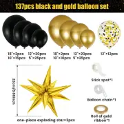 137Pcs Balloons Arch Garland Kit Reusable Black Gold Balloons Set DIY teVCY