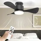 28 Inch Black Low Profile Ceiling Fan with Light and Remote, Small Modern 3-B...