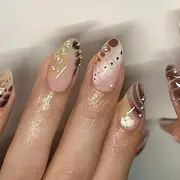 24 Pieces Medium Length Press On Nails Almond Artificial Nails Alligator Print Fingernails for Sticking Pearl Glue Nails Set Acrylic Nail Tips Accessories for Women