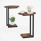 Small Side Table Set of 2, C-Shaped Wood Sofa End Table with Metal Frame for Liv