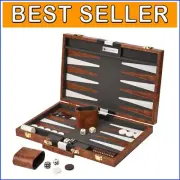 Top Backgammon Set - Classic Game Case with Strategy Guide - Brown - Large Size