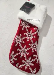 Christian Siriano Christmas Holiday Red White Faux Fur Beaded Stocking 22" NEW